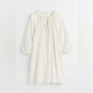 H&M White Peasant Renaissance Tunic Dress with Tie Neck